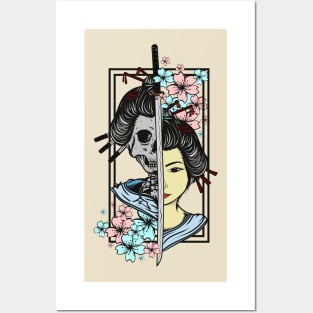 Geisha Japanese Skull Design Posters and Art